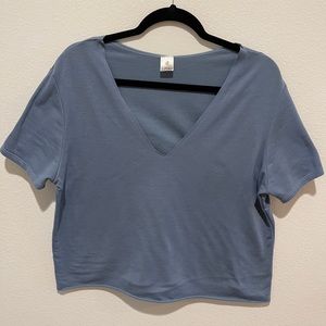 BLUE V NECK CROP TOP